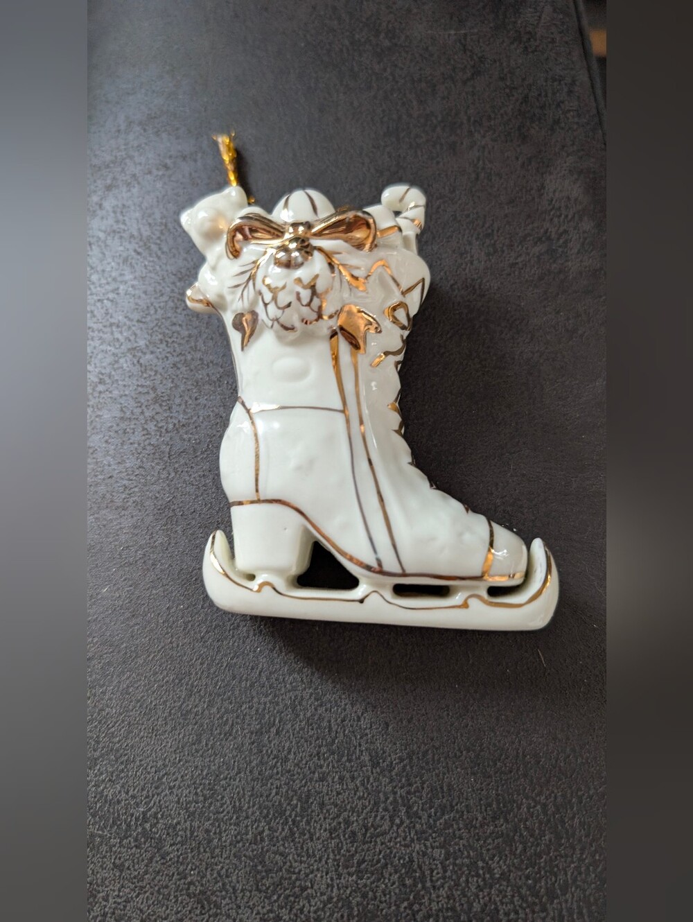 White and Gold Women's Ice Skate Ornament Shoe
